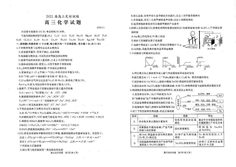 2021枣庄滕州高三上学期期中考试化学试题（可编辑）PDF版含答案01
