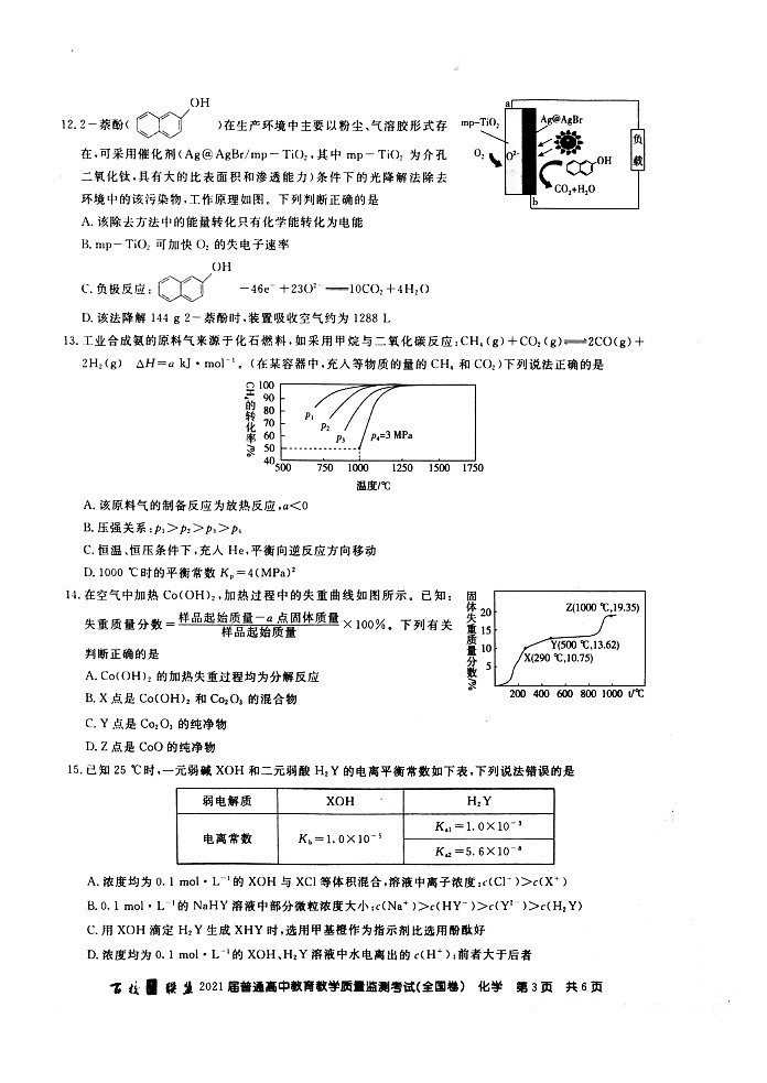 百校联盟2021届旧高考9月份联考化学试题Doc1第3页