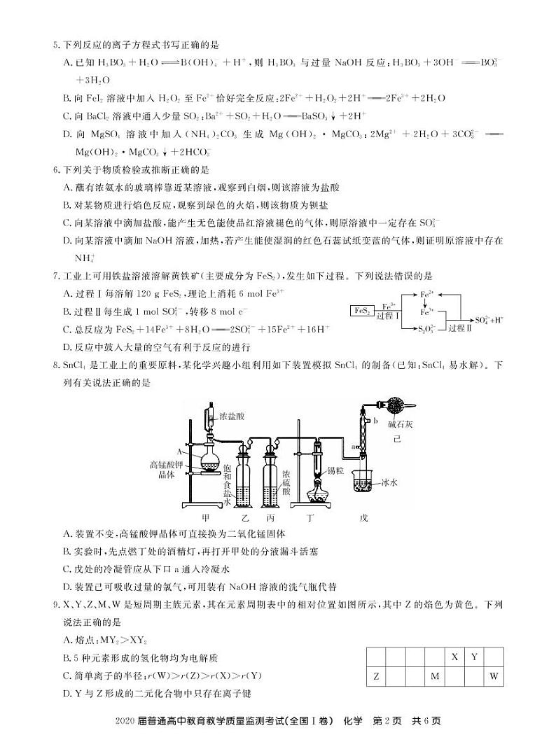 百校联盟（全国I卷）2020届高三11月教学质量监测化学试题 （PDF）第2页