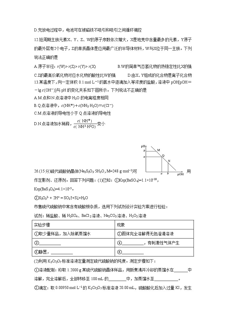 2021雅安高中高二下学期期中考试理综-化学试题含答案第2页