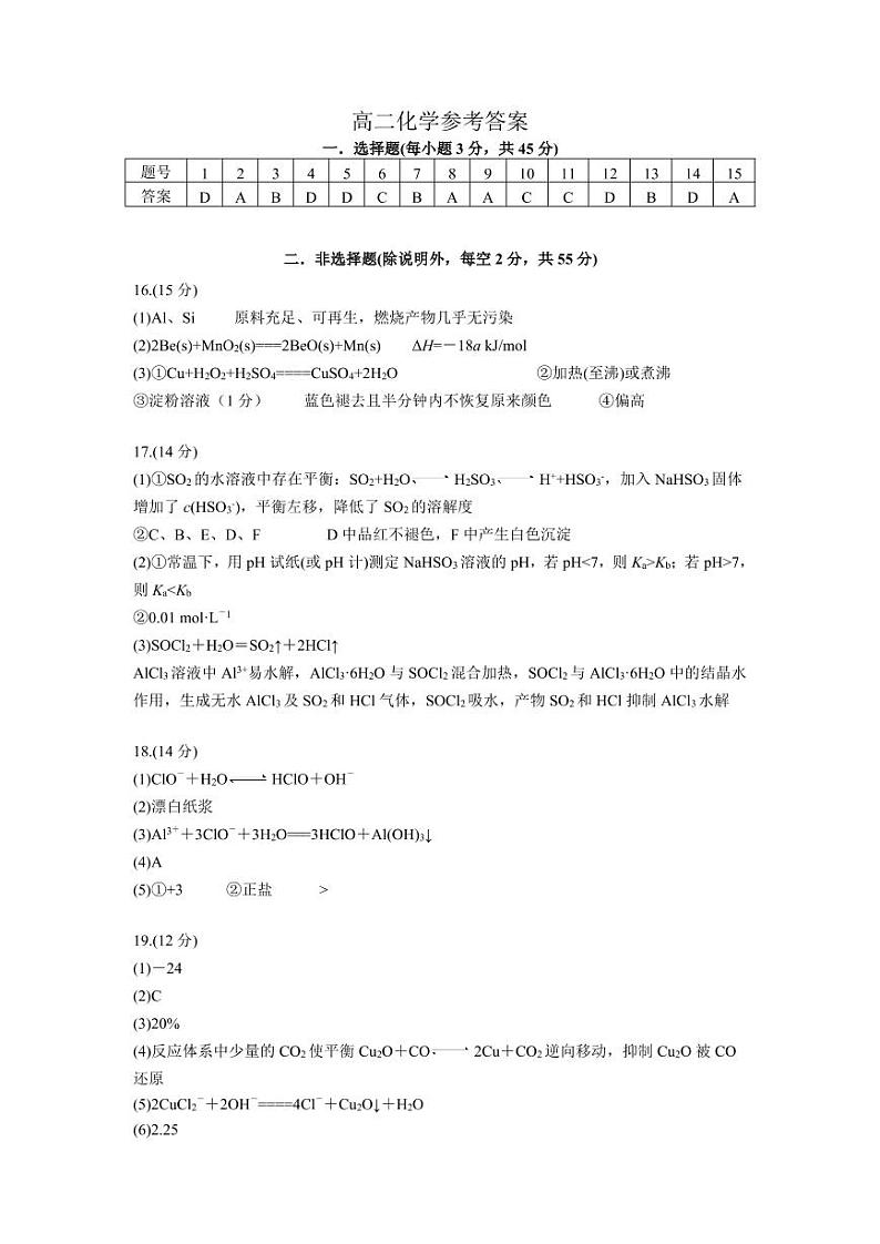 2021六安皖西中学高二上学期期中考试化学试题PDF版含答案01