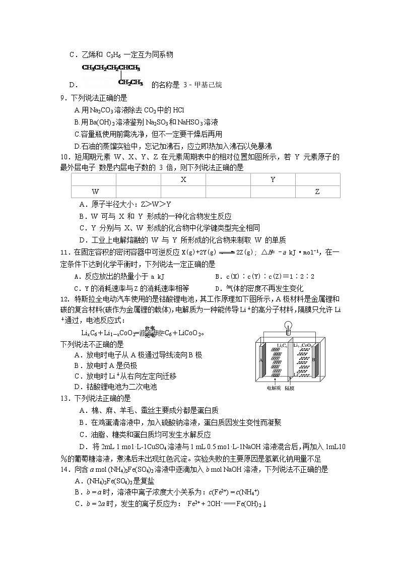 2021杭州长征中学高二下学期阶段性练习化学试卷含答案第2页