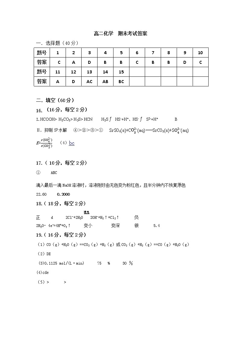 2021朝阳育英高考补习学校高二上学期期末考试化学试题（可编辑）PDF版含答案01