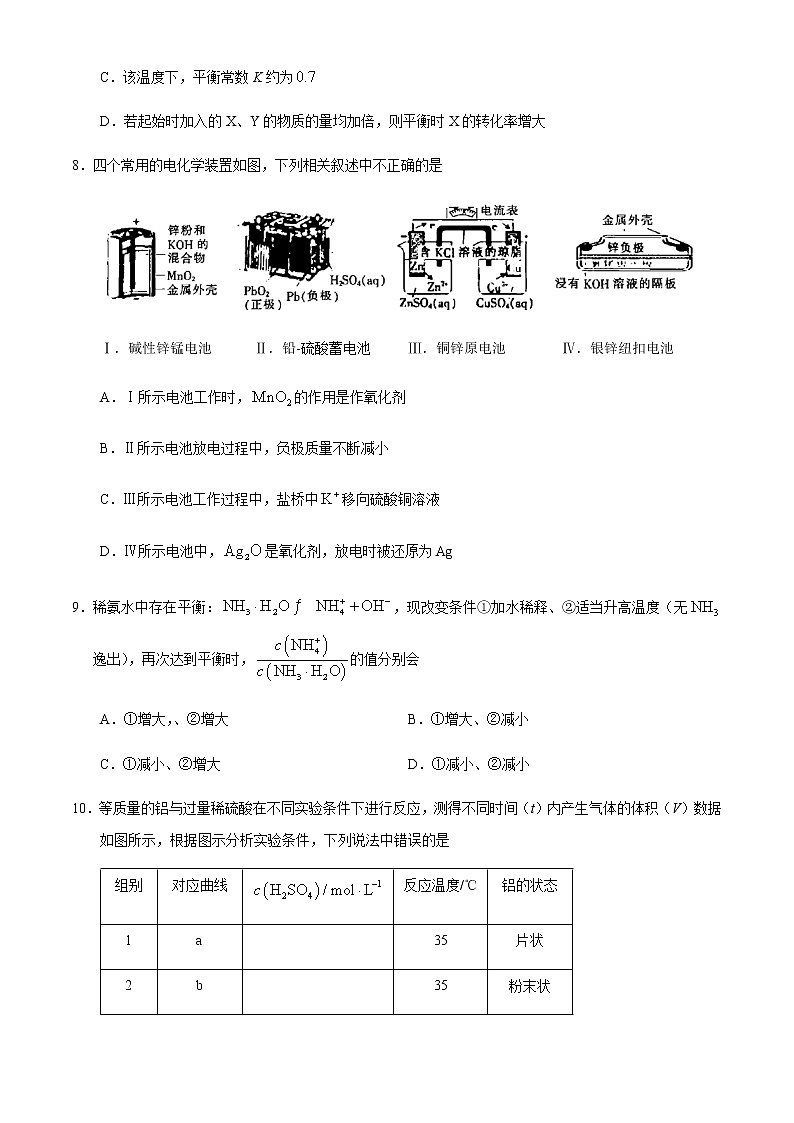 2021汉中高二上学期期末考试化学试题含答案03