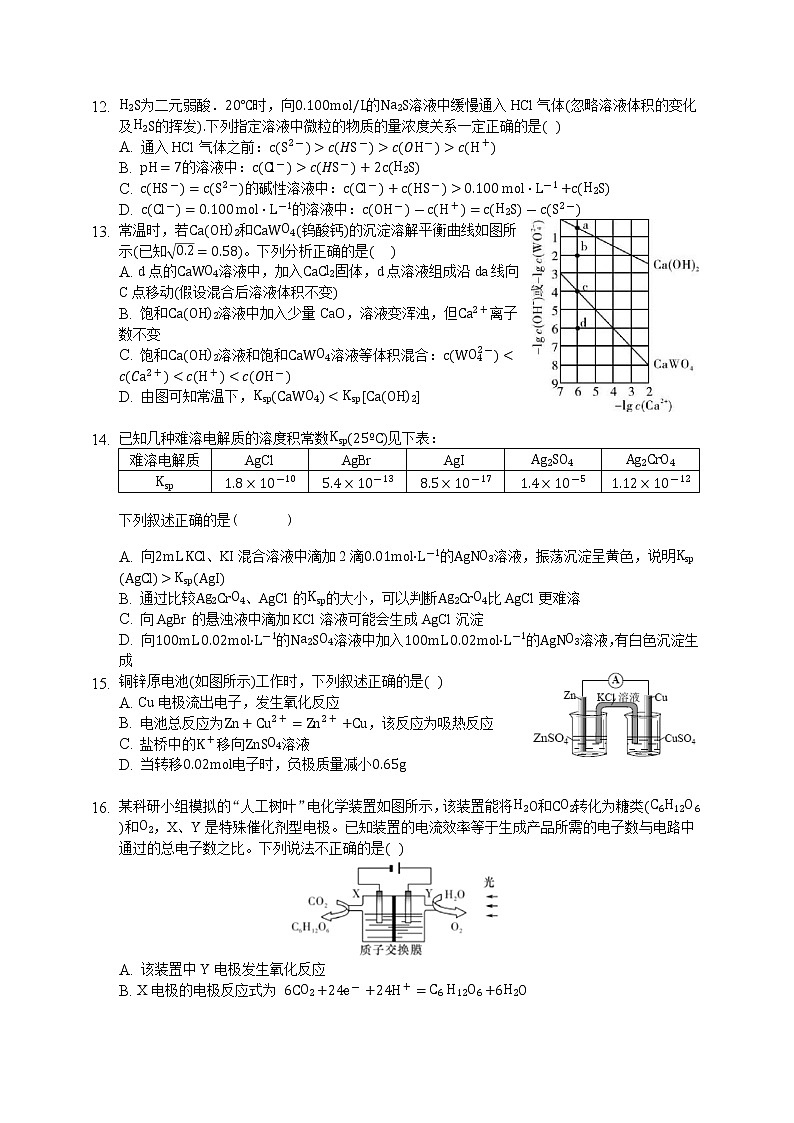 2021滁州定远县重点中学高二上学期期末考试化学试题含答案03
