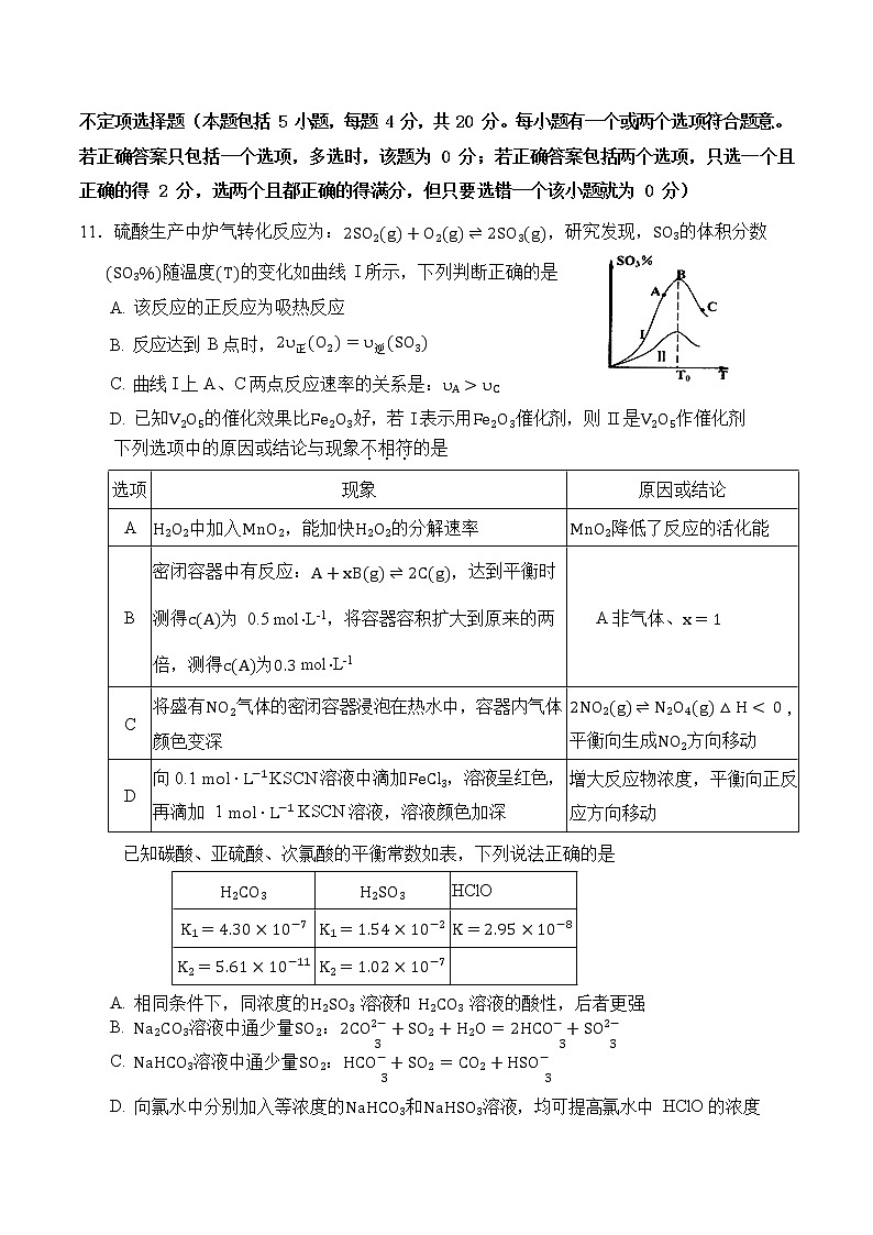 2021江苏省南菁高级中学高二上学期期中考试化学试题含答案第3页