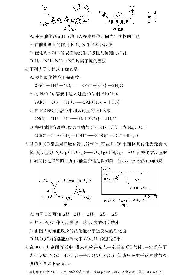 湖南师范大学附属中学2020-2021学年高二上学期第二次大练习化学试题第2页