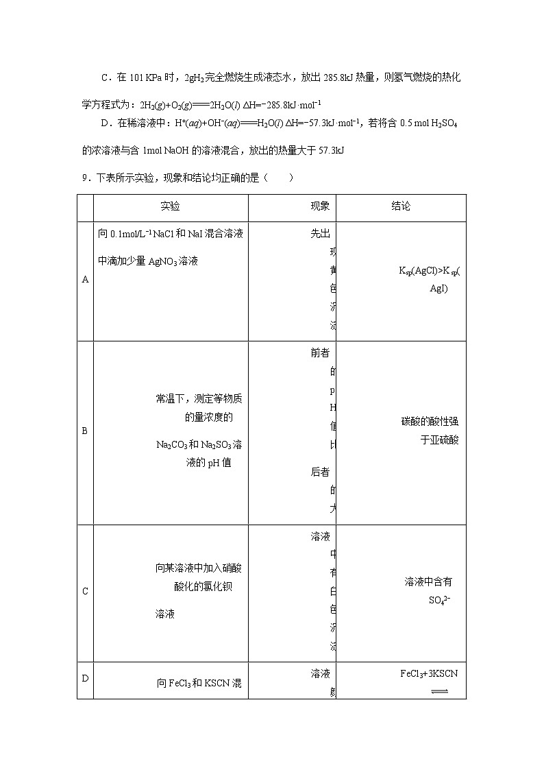 2021抚顺高二上学期期中考试化学试题含答案03