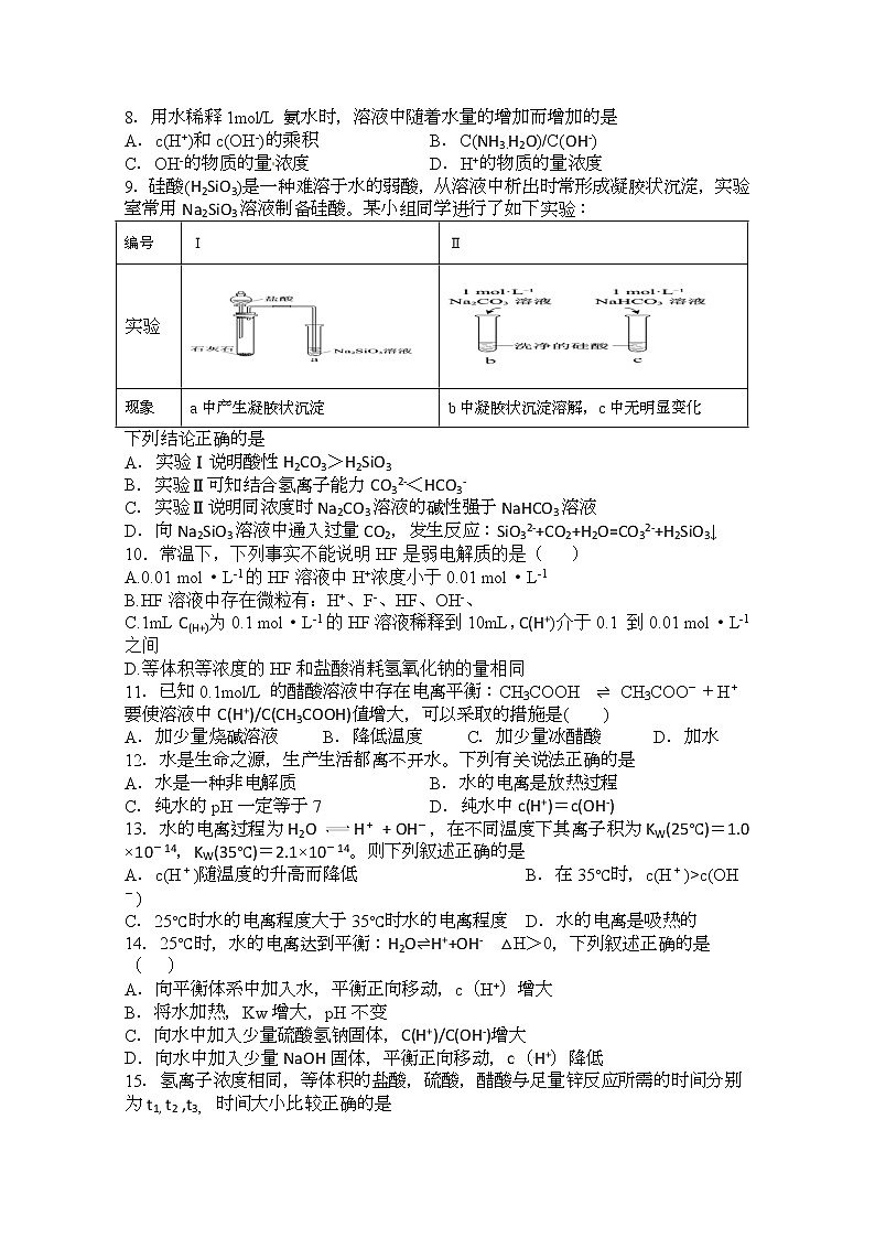 2021重庆云阳江口中学校高二上学期第一次月考化学试题缺答案02