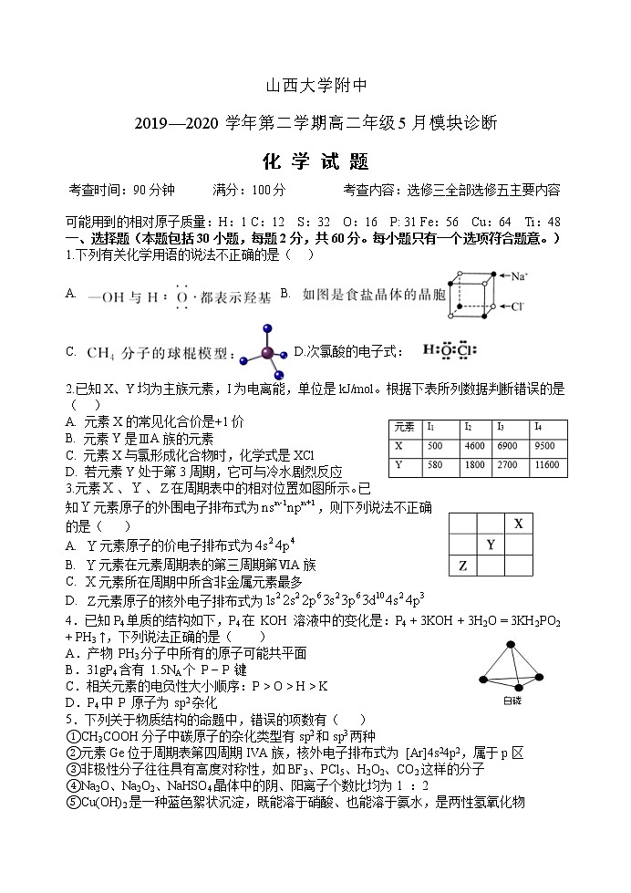 2019-2020学年高二下学期第二次月考化学试题第1页