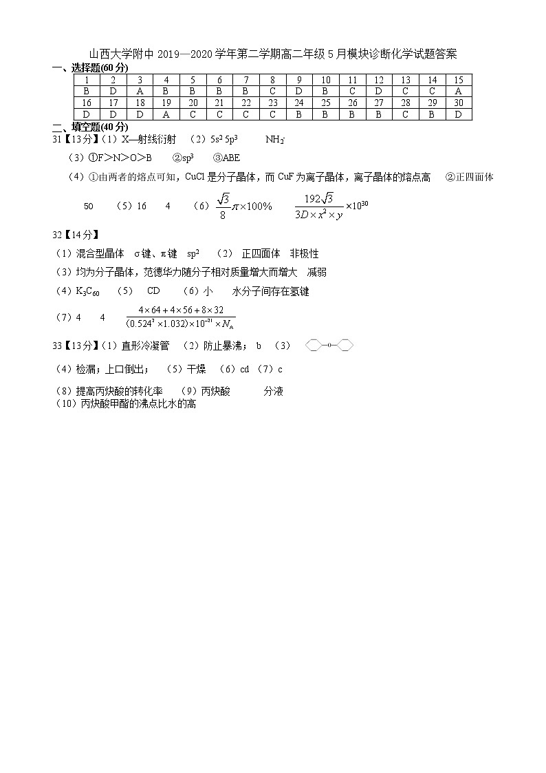 2019-2020第二学期5月化学试题答案第1页