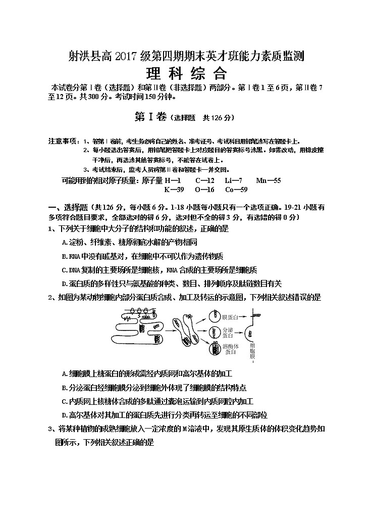 2019遂宁射洪县―高二下学期小班期末考试化学含答案01