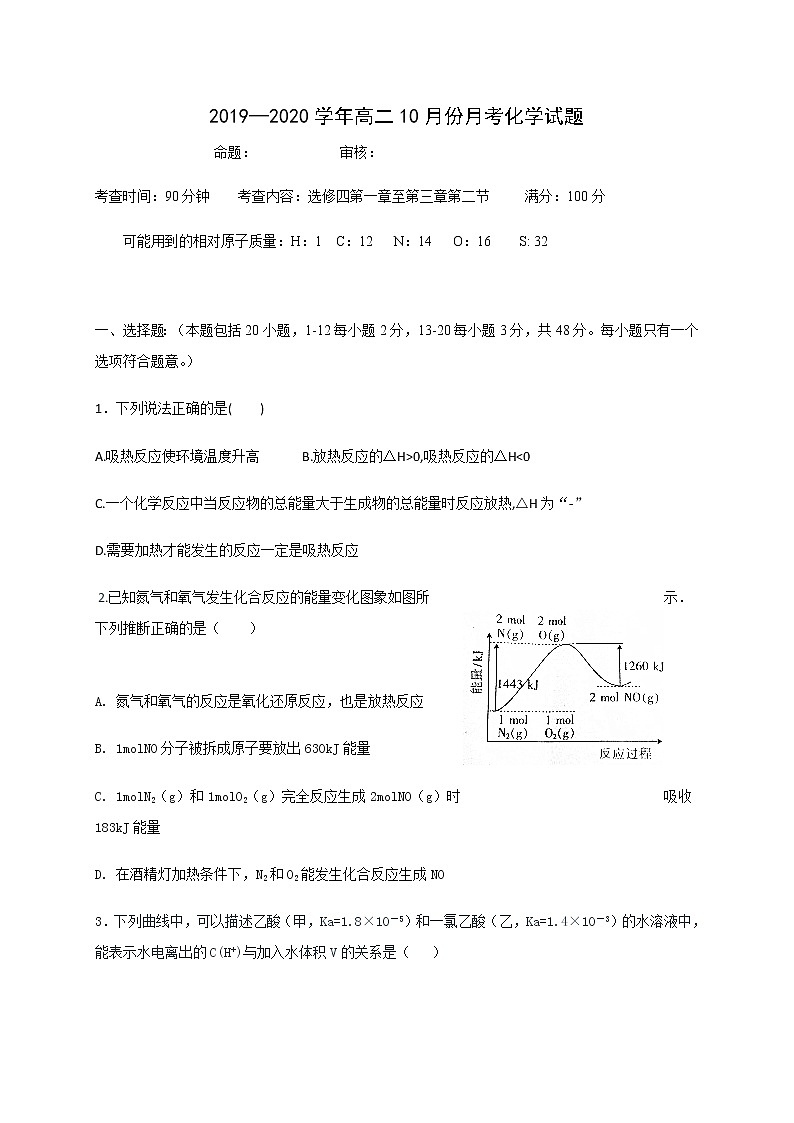2020山西省河津中学高二10月月考化学试题含答案第1页
