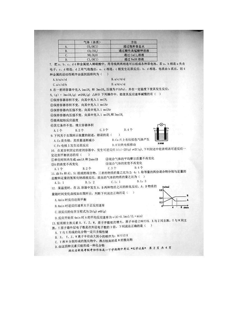2021湖北省新高考联考协作体高一下学期期中考试化学试卷扫描版含答案02