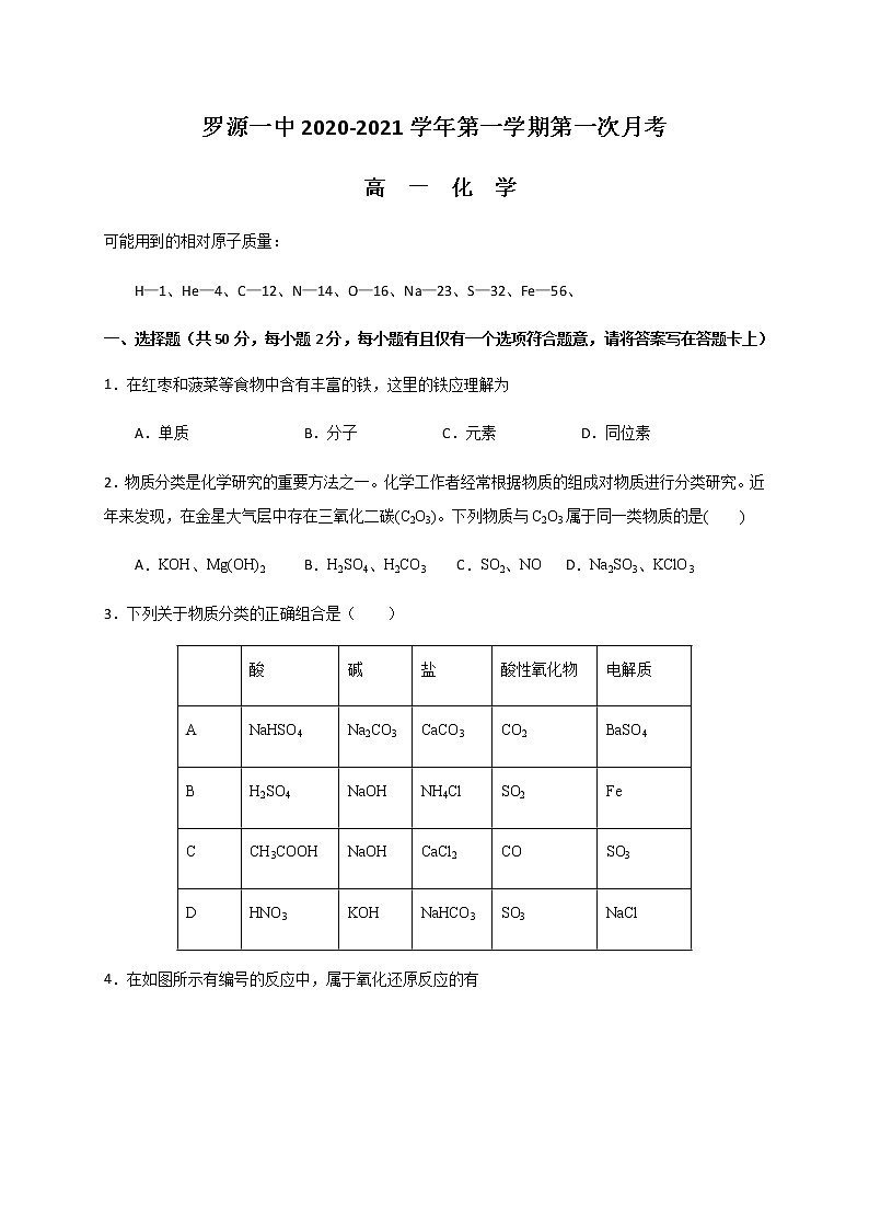 2021福建省罗源一中高一10月月考化学试题含答案01