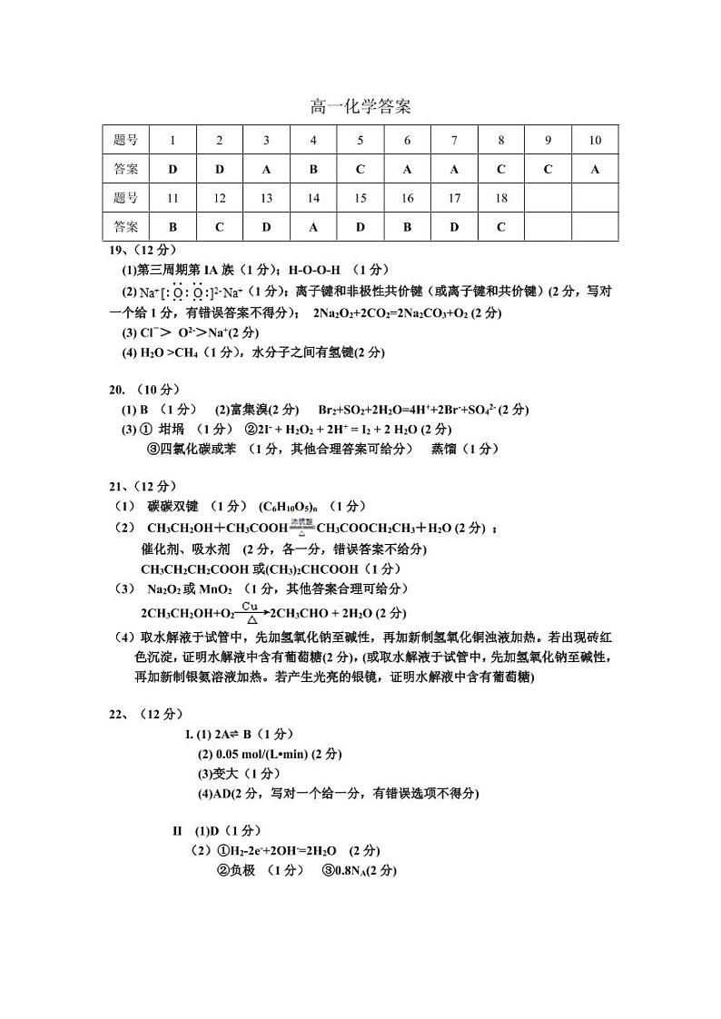 2020省齐齐哈尔高一下学期期末“线上教学”质量监测化学试题含答案01