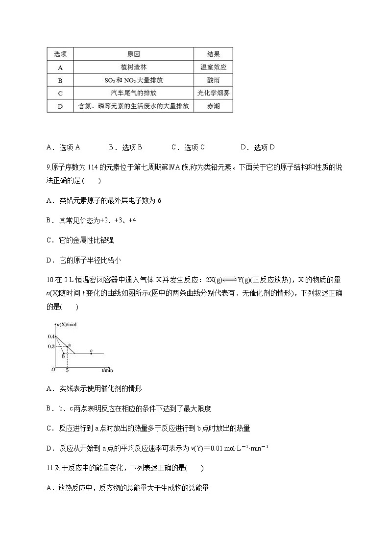 2020辽宁省辽河油田二中高一下学期期中考试化学试题含答案第3页