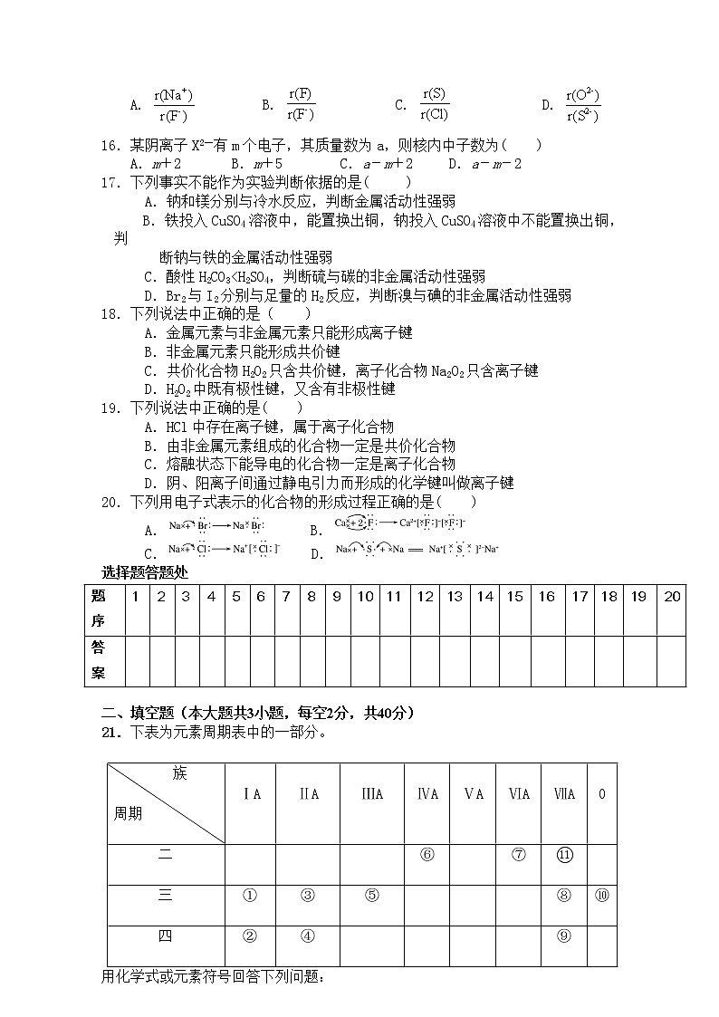 2020年上学期高一化学周考试题第3页