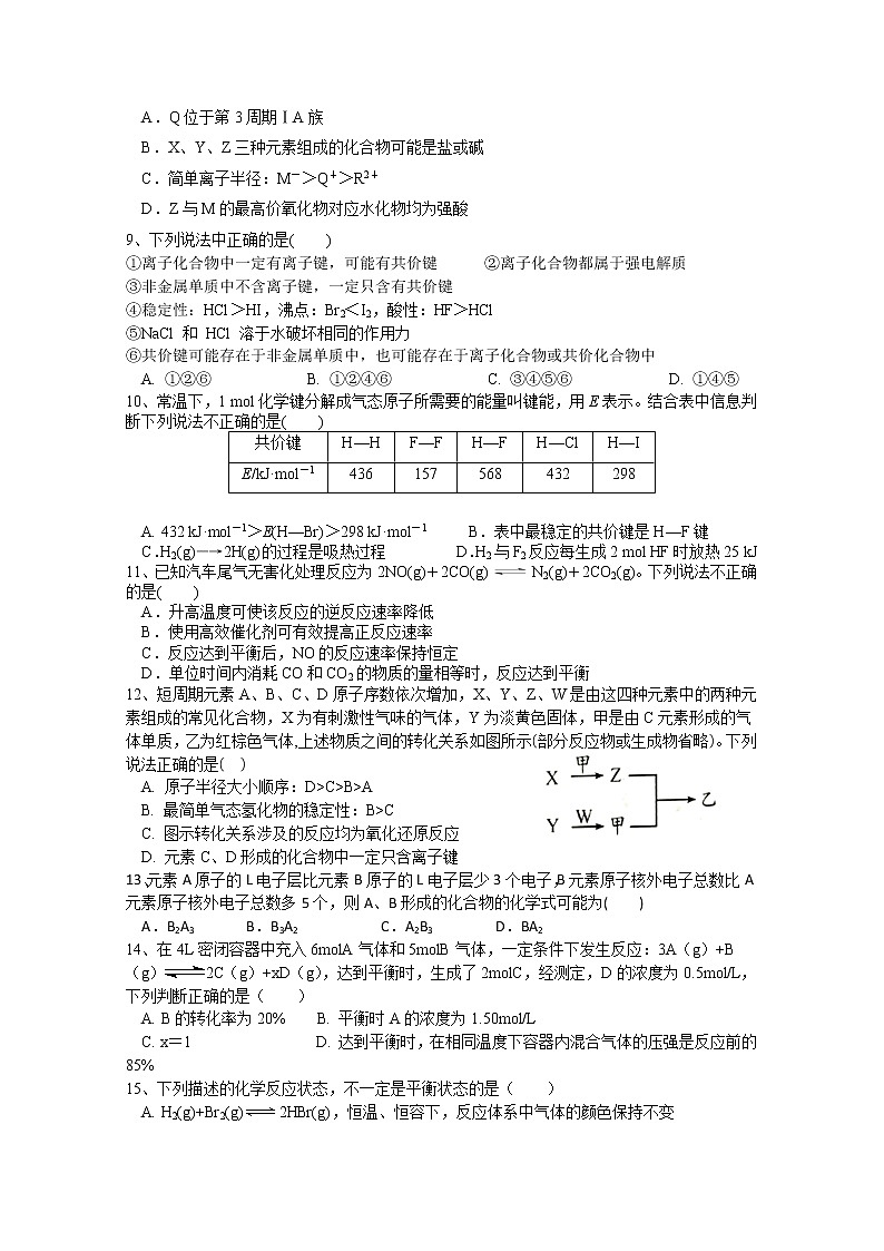 2020郑州中牟县一中高一下学期第二次限时练考试化学试题含答案第2页