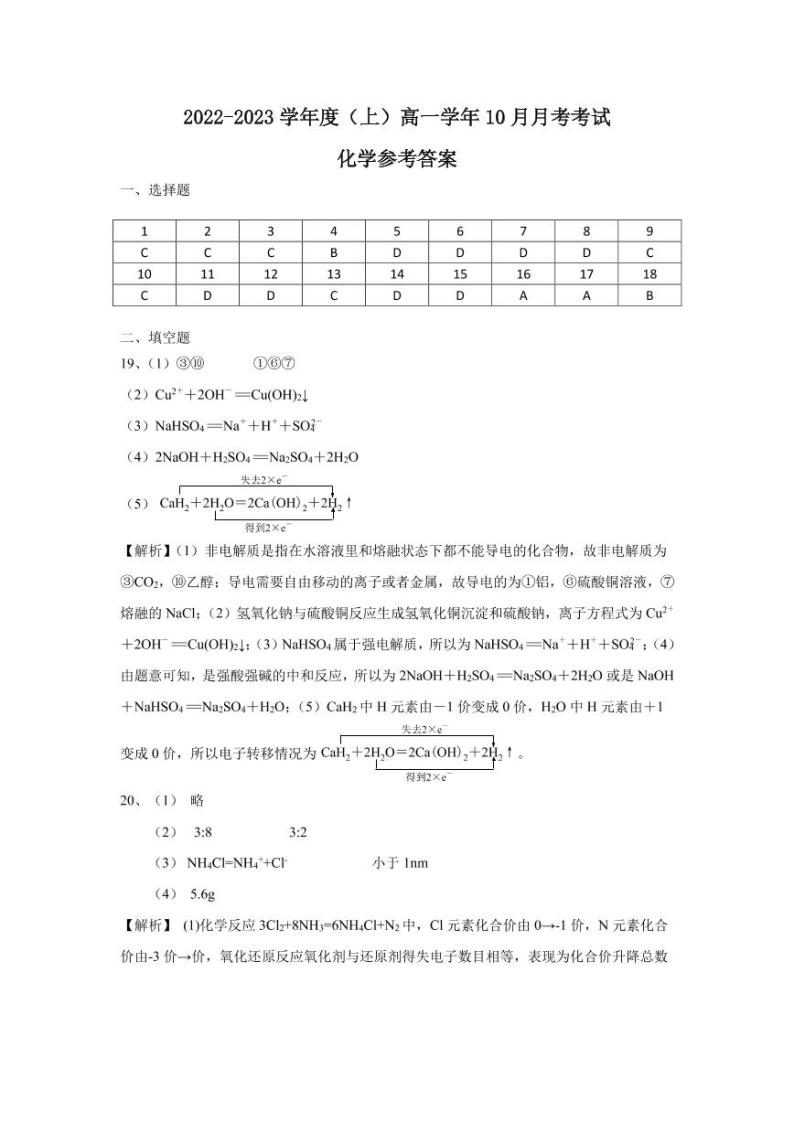 2023省鹤岗一中高一10月月考化学试题PDF版含答案01