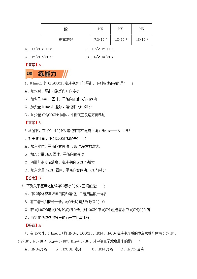 2023年高考化学一轮复习小题多维练- 第30练  电离平衡03