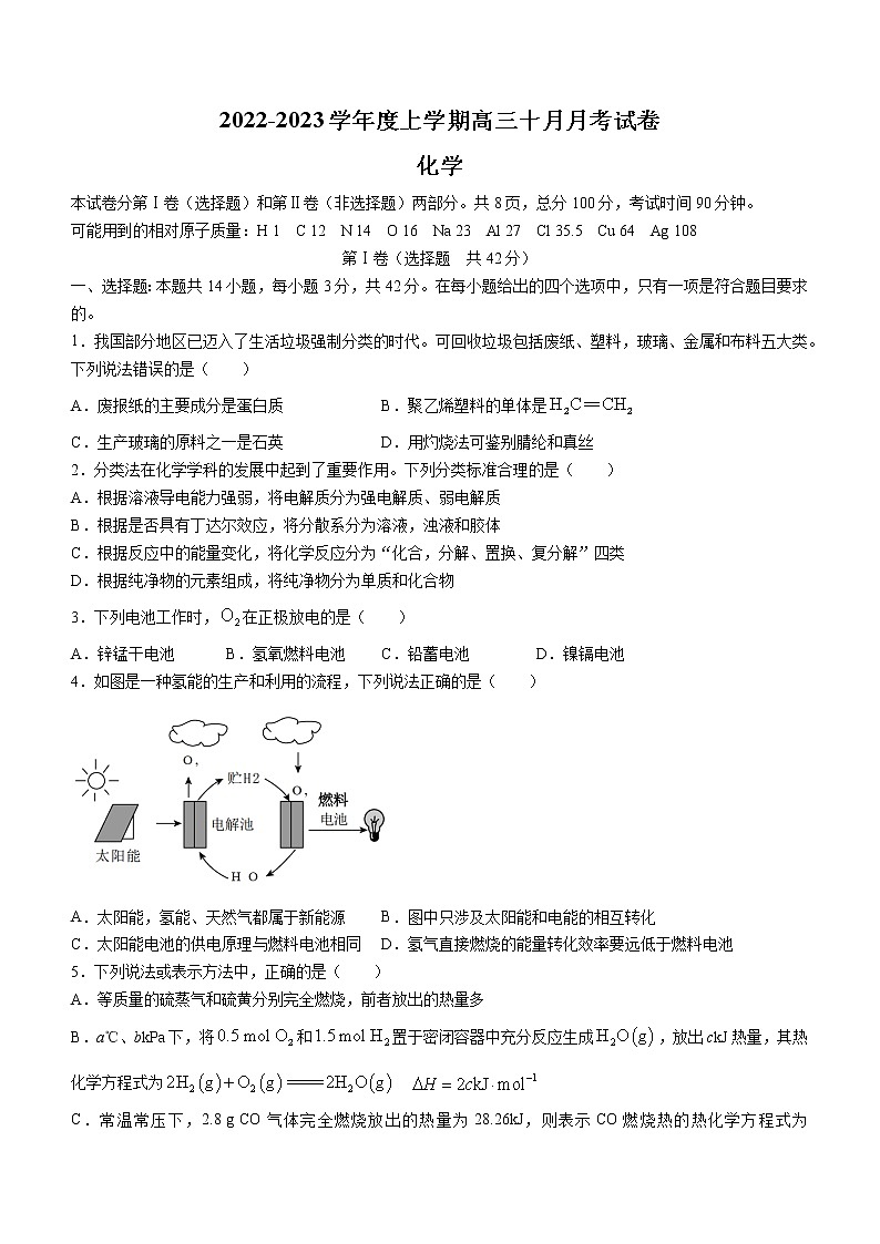 2023张掖高台县一中高三上学期10月月考化学试题缺答案01