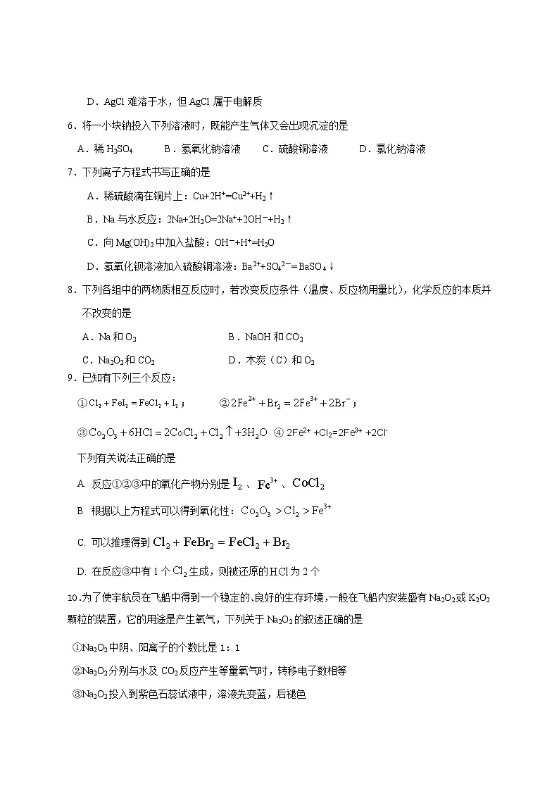 江苏省海安市立发中学2022-2023学年高一上学期第一阶段学情检测化学试卷（含答案）第2页