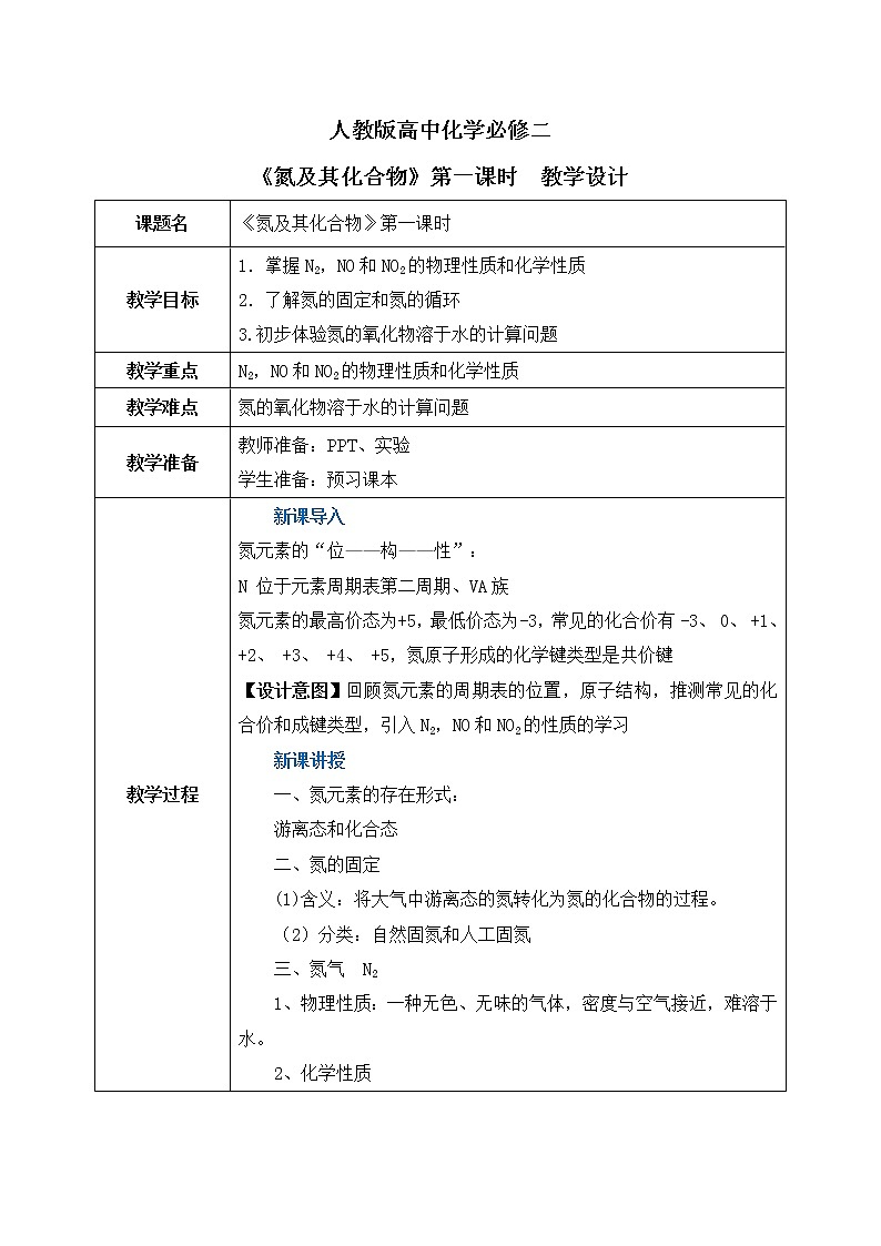 《氮及其化合物》第一课时课件PPT+教学设计01