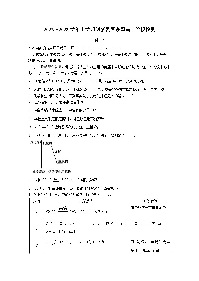 河南省创新发展联盟2022-2023学年高二化学上学期10月阶段检测试题（Word版附答案）第1页
