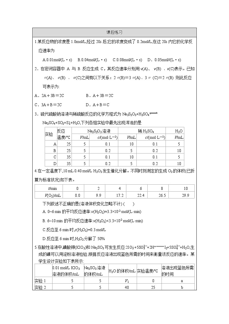 化学反应速率 （第一课时）-课后练习第1页