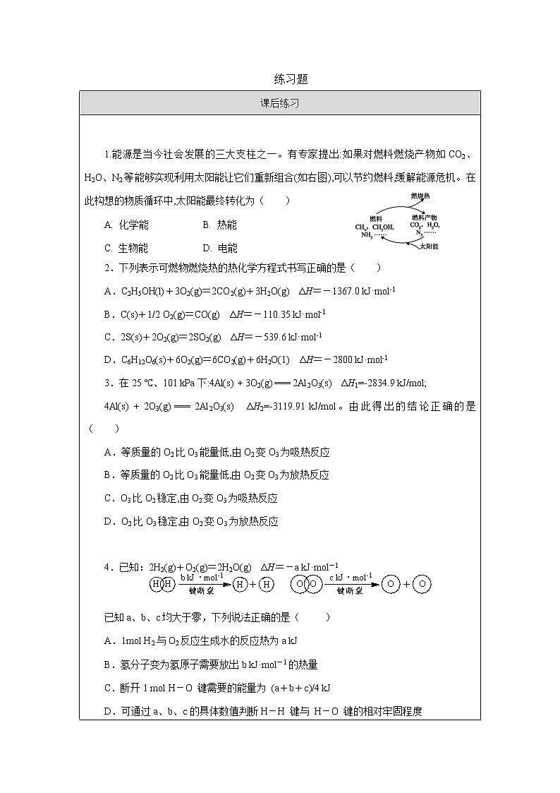 化学反应的热效应复习-练习题第1页