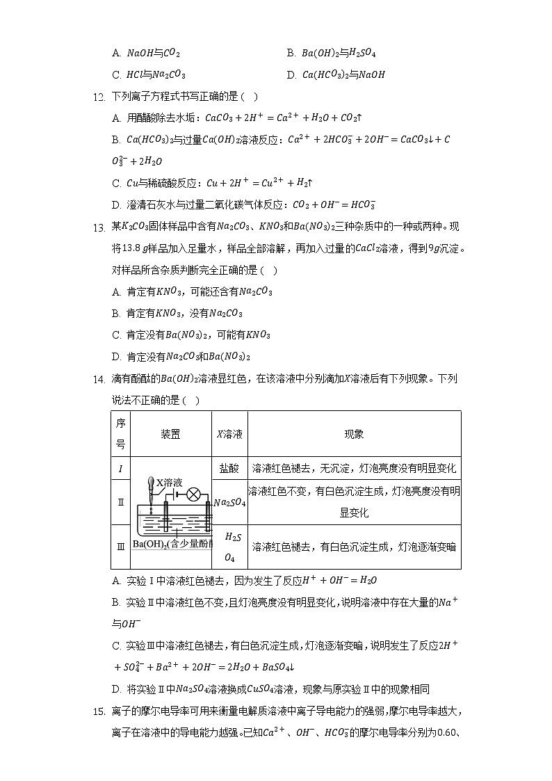 [课时练习]2022-2023学年高一上学期人教版（2019）高中化学 必修一1.2.2离子反应第3页
