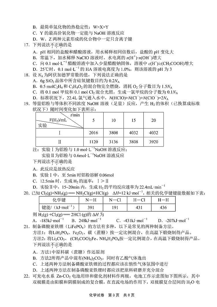 2021届浙江省宁波市高三下学期4月高考适应性考试（二模）化学试题 PDF版03