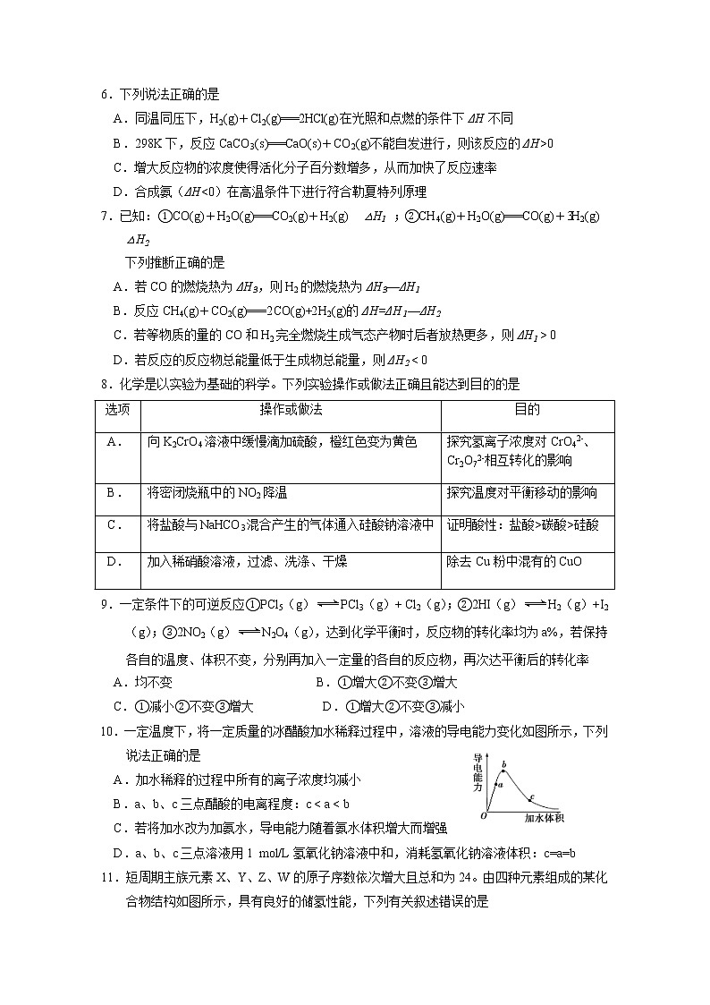 云南省玉溪市一中2022-2023学年高二上学期期中考试化学试题（Word版附答案）02