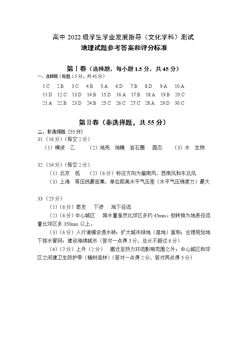2023绵阳高中高一上学期学生学业发展指导（文化学科）测评地理试题扫描版含答案01