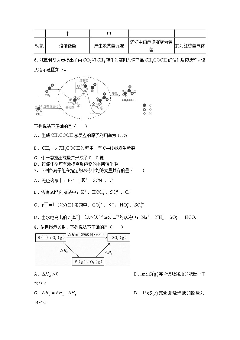 北京师范大学附属实验中学2022-2023学年高二化学上学期期中考试试题（Word版附答案）02