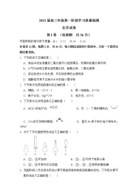 天津市实验中学2022-2023学年高三化学上学期第一阶段学习质量检测试题（Word版附答案）