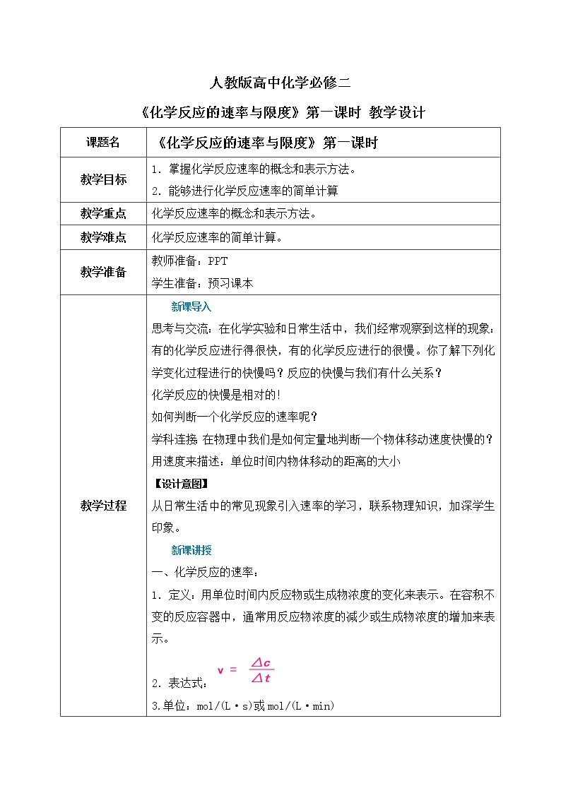 《化学反应的速率与限度》第一课时课件PPT+教学设计01