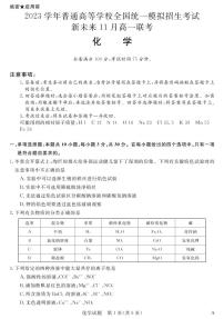 2023学年普通高等学校全国统一模拟招生考试11月高一联考 化学试卷