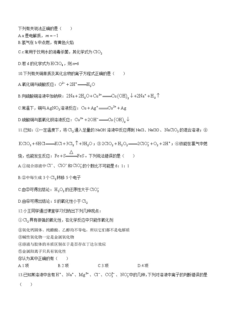 2023安徽省卓越县中联盟高一上学期期中化学试题含解析03