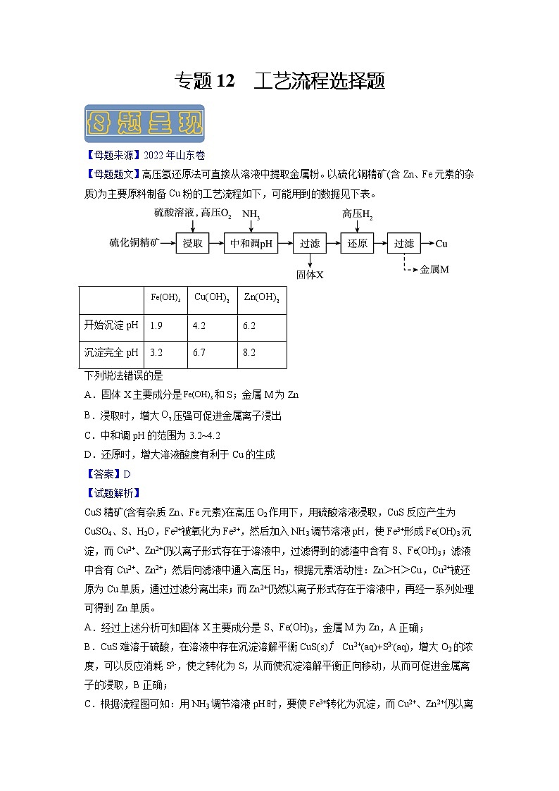 【高考真题解密】高考化学真题题源——专题12《工艺流程选择题》母题解密（全国通用）01
