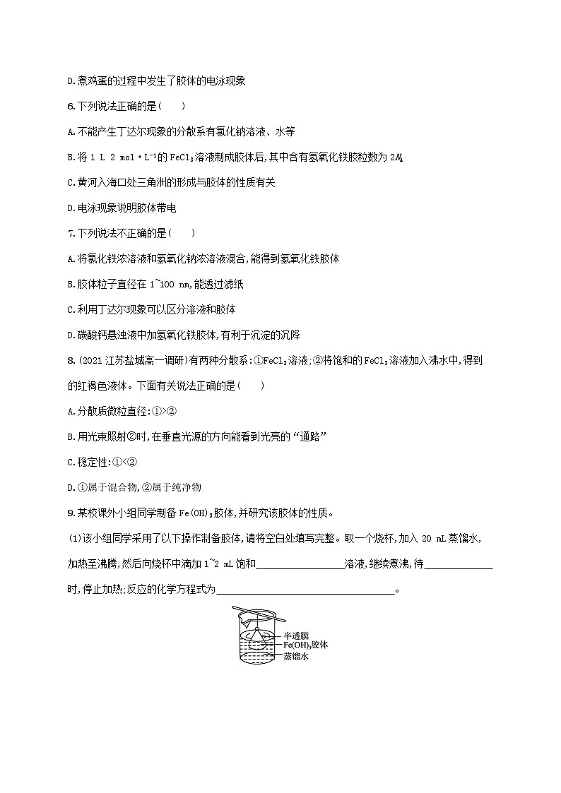 鲁科版高中化学必修第一册第2章元素与物质世界第1节元素与物质分类第2课时胶体课件+习题02