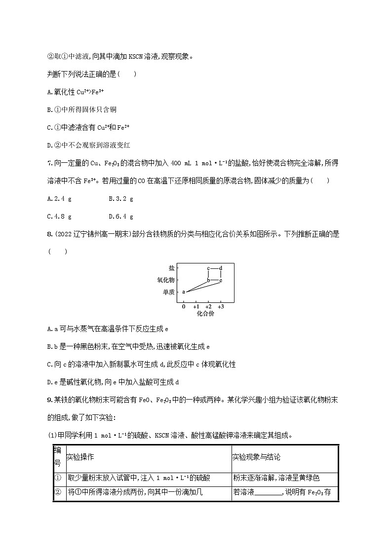 鲁科版高中化学必修第一册第3章物质的性质与转化第1节铁的多样性第3课时铁及其化合物之间的转化关系课后习题含答案第2页