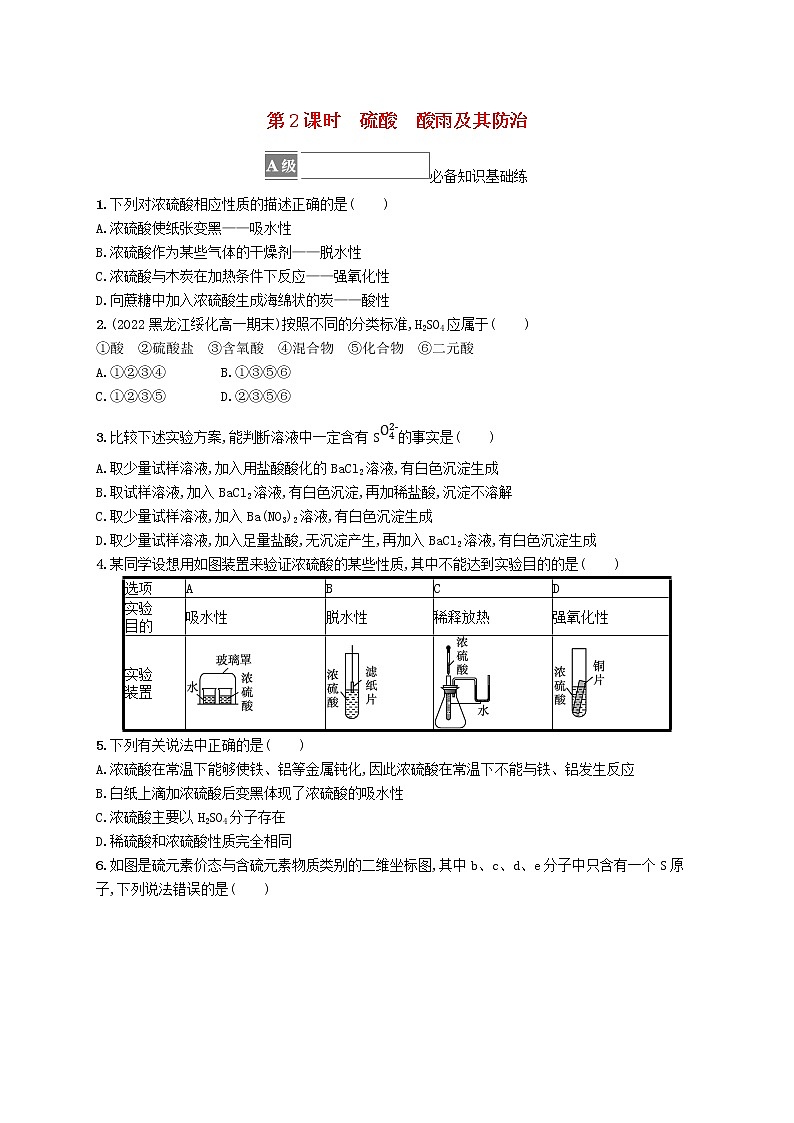鲁科版高中化学必修第一册第3章物质的性质与转化第2节硫的转化第2课时硫酸酸雨及其防治课件+习题01