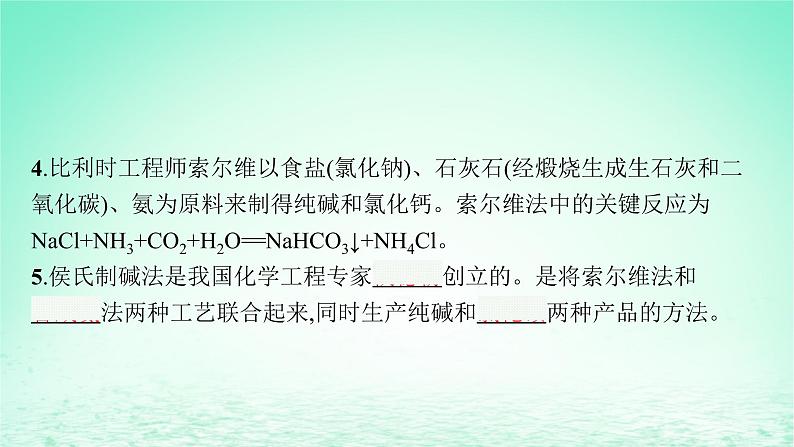 鲁科版高中化学选择性必修1第3章物质在水溶液中的行为微项目揭秘索尔维制碱法和侯氏制碱法课件06