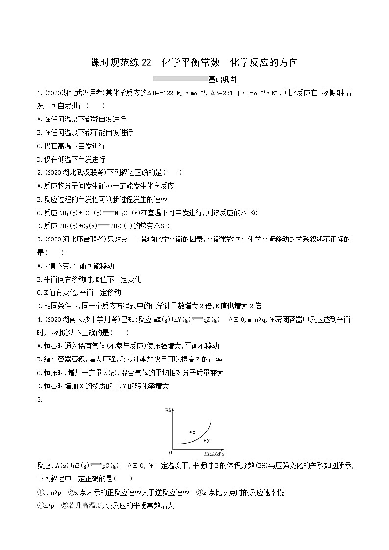 人教版高考化学一轮复习课时练22化学平衡常数化学反应的方向含答案01