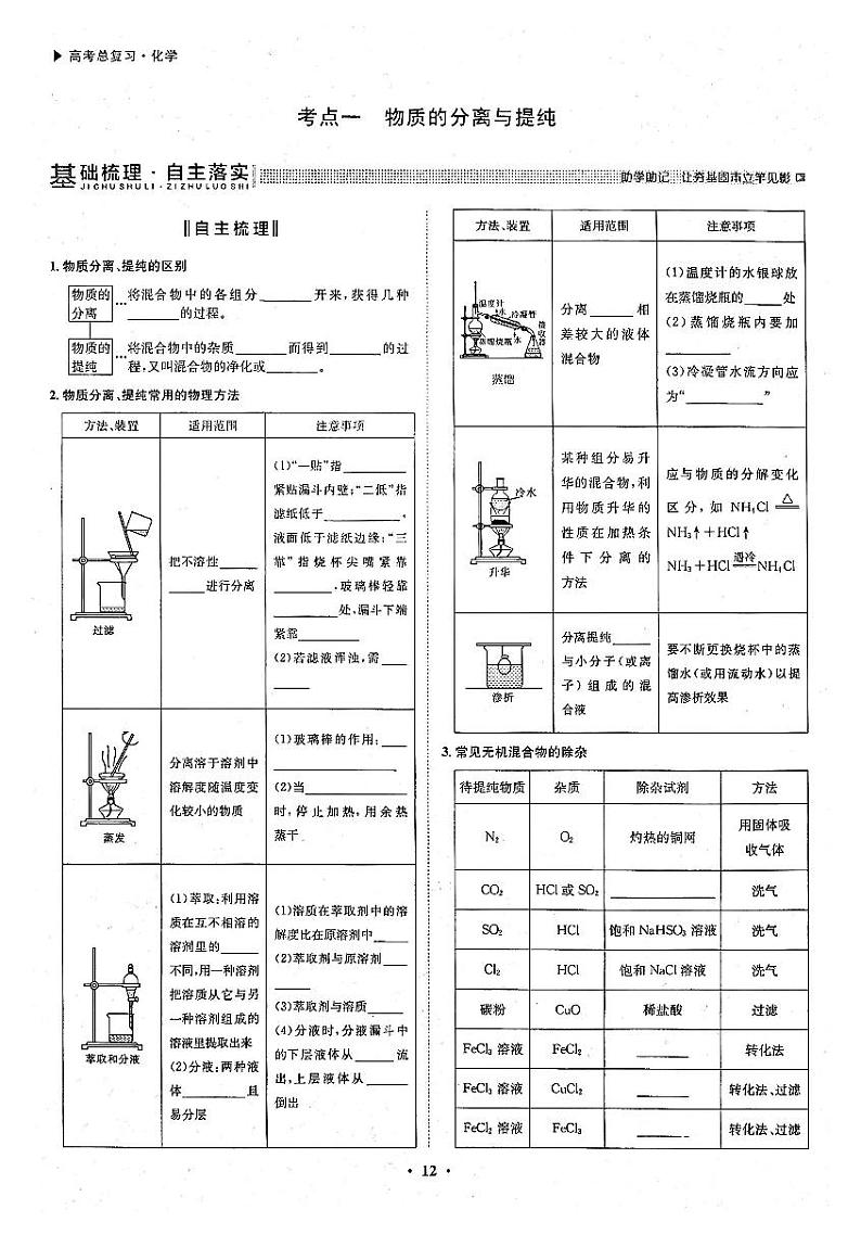 高考化学一轮复习第1章从实验学化学第2讲物质的分离、提纯与检验考点1物质的分离与提纯试题PDF版02