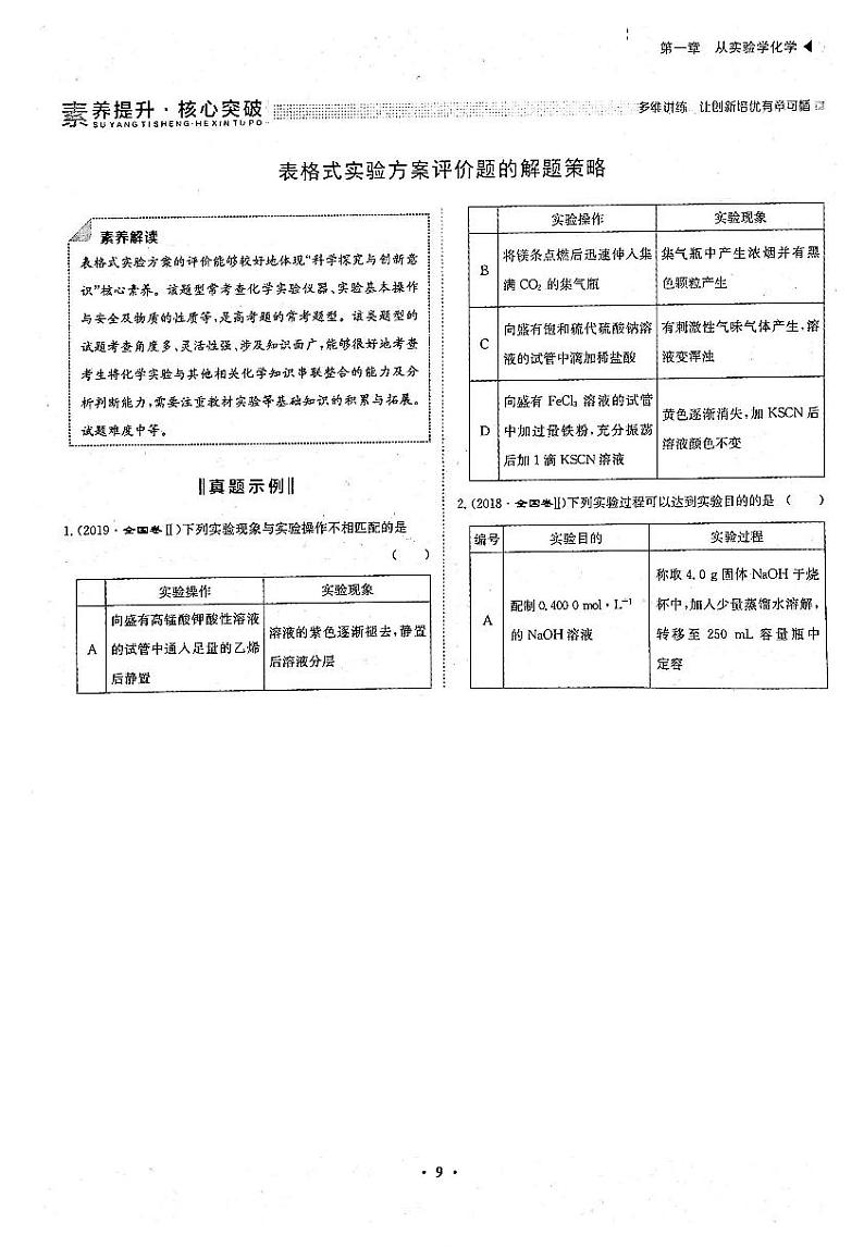 高考化学一轮复习第1章从实验学化学第1讲化学常用仪器和实验基本操作素养提升-核心突破试题PDF版01