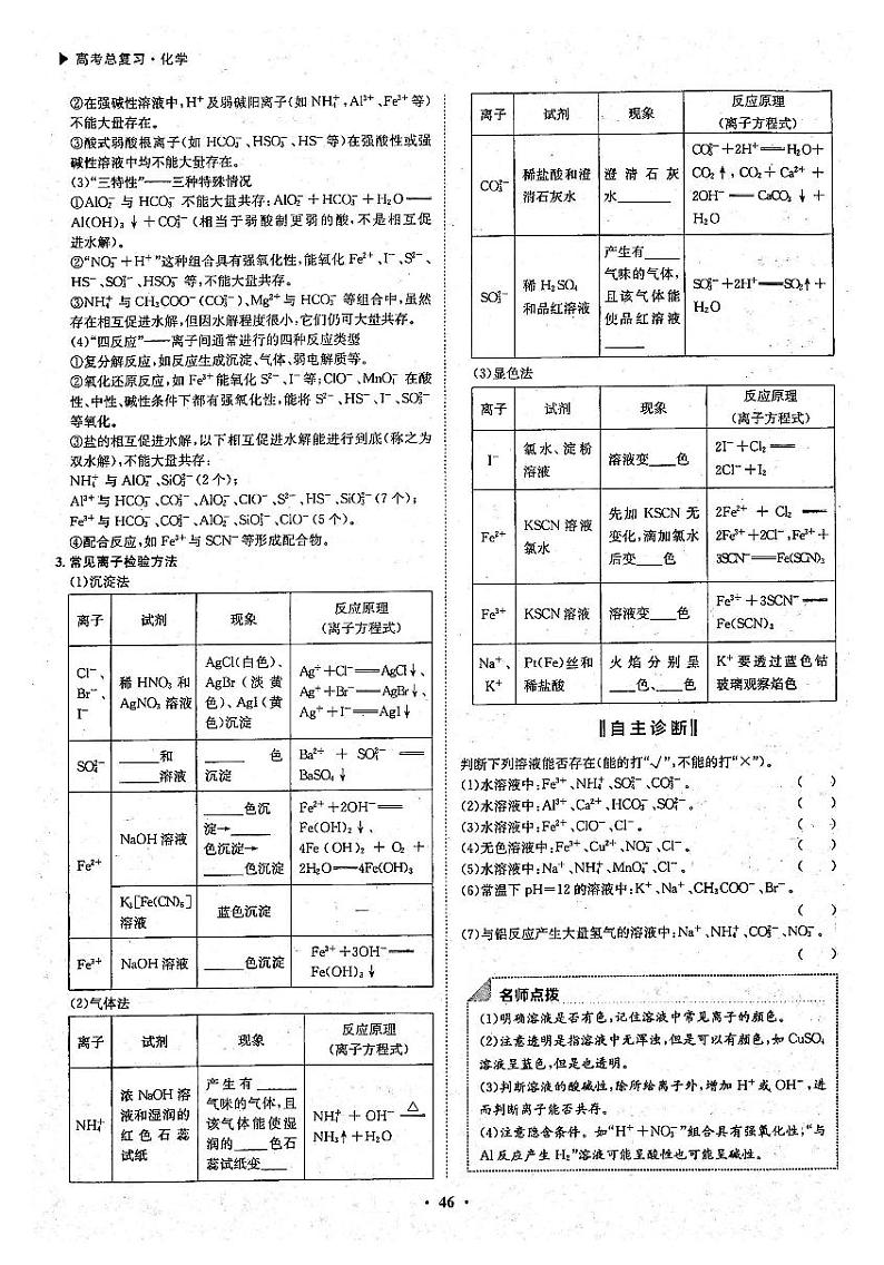 高考化学一轮复习第2章化学物质及其变化第6讲离子反应考点3离子共存离子检验与推断试题PDF版02