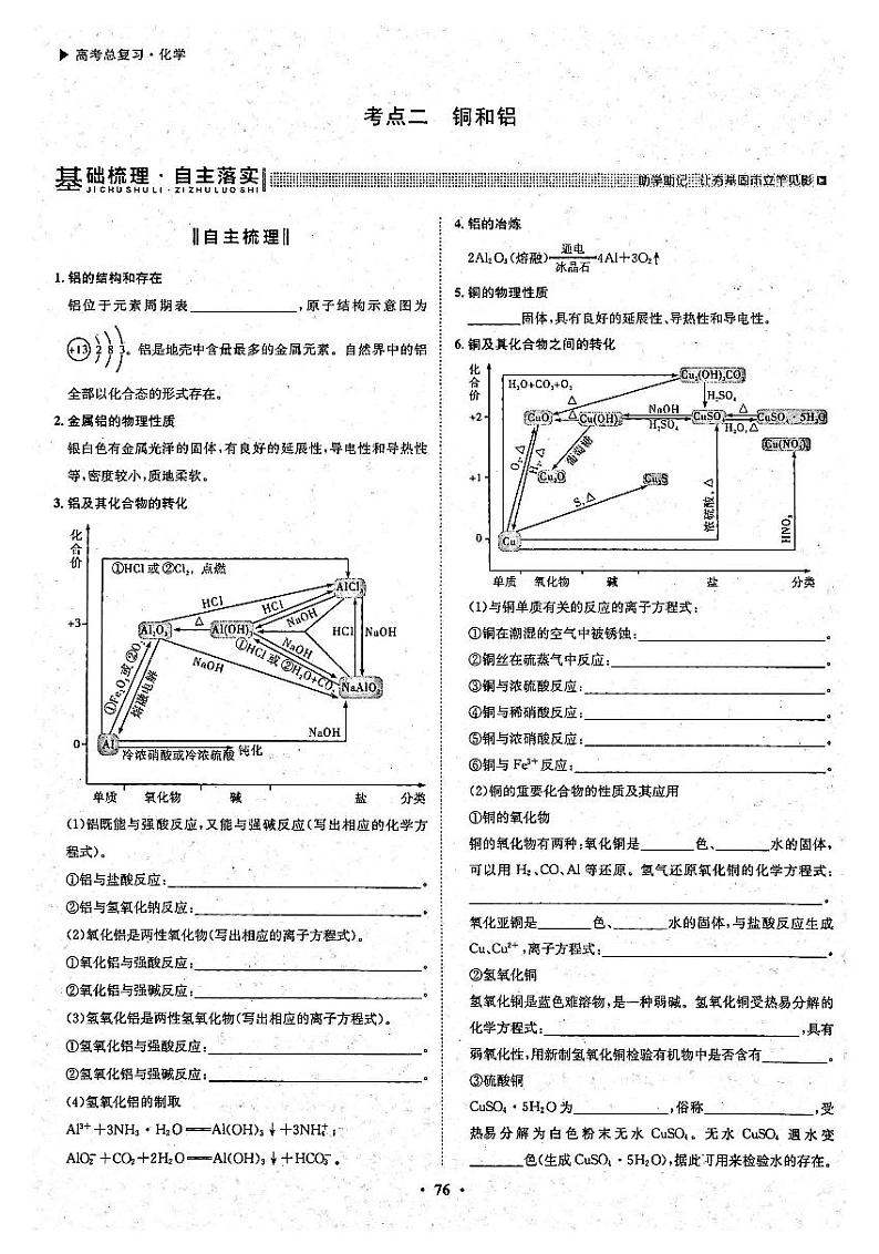 高考化学一轮复习第3章金属及其化合物第10讲金属材料铝和铜及其化合物考点2铜和率试题PDF版第1页